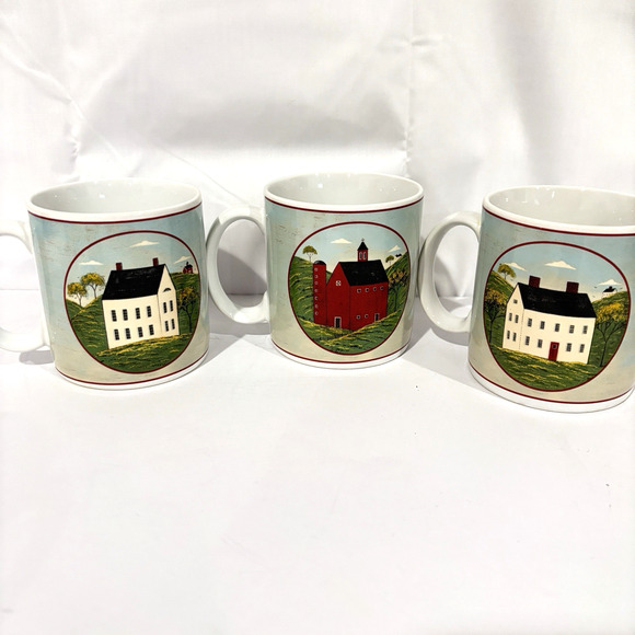 Vintage Warren Kimble Brandon House Country Life Sakura Coffee Mugs Set Of 3 - Picture 2 of 7